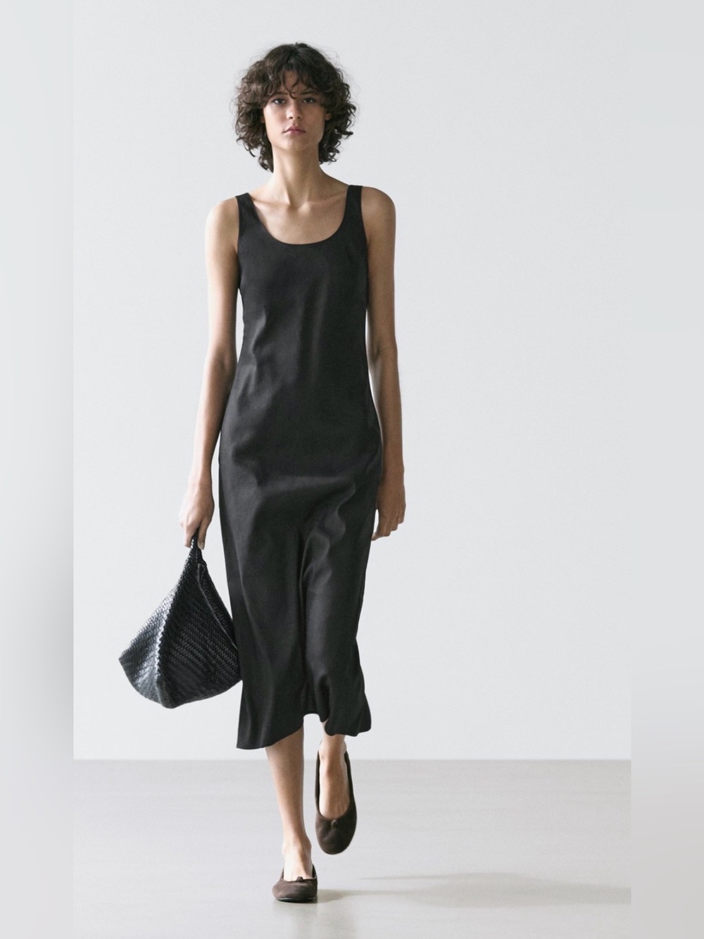 Massimo Dutti Black Midi Slip Dress